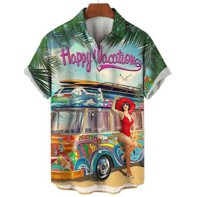Hawaiian Beach Shirts for Men Clothing Summer Casaul 3D Modern Girl Print Shirts Vintage Fashion Women Clothes Rock